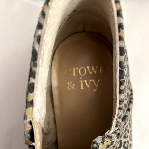 Crown & Ivy Kendall Leopard Print Ankle Booties Leather Size 7 Wide - Picture 7 of 8